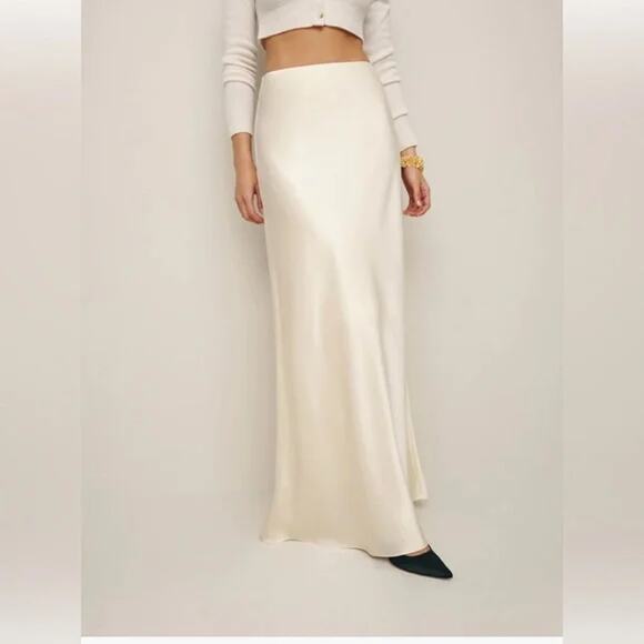 Reformation Dresses & Skirts - Reformation Skirt Womens Small Petite Bella Silk Satin Maxi Fior Di Latte Ivory